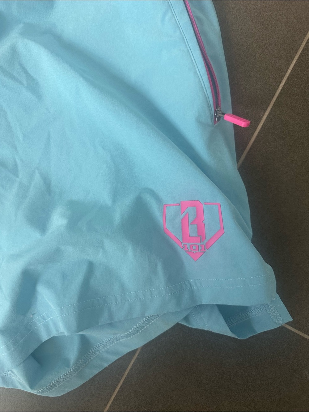 Aqua Athletic Shorts with Pink Accents - Picture 2 of 3